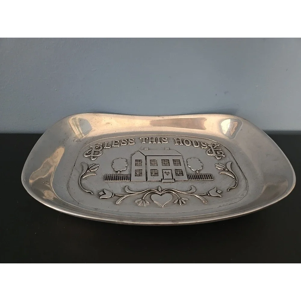 Vintage WILTON Pewter Bless This‎ House Tray Dish Plate Made in USA